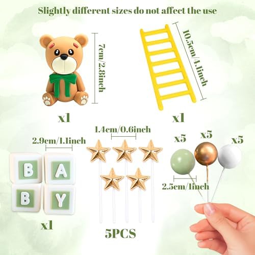 JeVenis Green Bear Cake Toppers Green Bear Cake Decoration Baby Bear Baby Shower Cake Topper Bears Train Cake Decoration Baby Shower Birthday Cake Decoration