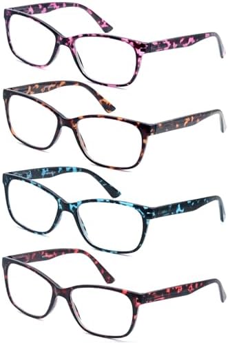 HEEYYOK 1.75 Reading Glasses for Womens Wide Ladies Reading glasses Large Women Readers tortoise Oversized Rectangular Comfort Spring Hinge 4 Pack