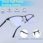 3 Pack Blue Light Blocking Reading Glasses for Men, Stylish Half Frame Metal Computer Readers, Lightweight Spring Hinge Eyeglasses Anti Eyestrain/Glare/UV (2PCS Gray+1PCS Black,+2.5)