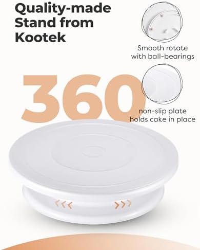 Kootek Cake Decorating Kit Baking Supplies Set Cake Turntable with 2 Frosting Straight Angled Spatula 3 Icing Smoother Scrapers Baking Accessories Tools for Beginners and Pros, White