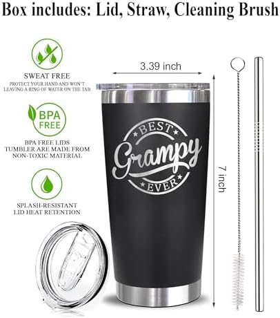 Best Grampy Ever Engraved Stainless Steel Toumbler - Father's Day Gifts - Christmas Gifts For Grampy - Birthday Gifts For Grampy - Gifts Frm Grandchildren, Granddaughter, Grandson - Gifts for Grandpa