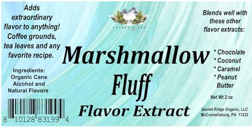 Marshmallow Organic Flavor Extract 2 oz for Baking, Ice Cream, Lip Balm, Coffee Drinks, Tea, Water, Sugar Free, Food Grade, Natural Flavoring