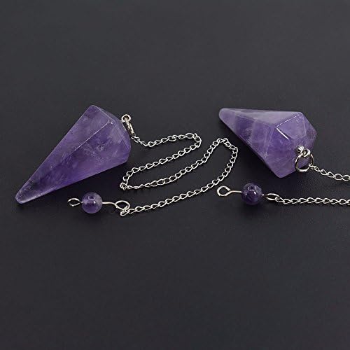 Justinstones Natural Amethyst Gemstone Rock Crystal Hexagonal Pointed Reiki Chakra Pendant Pendulum