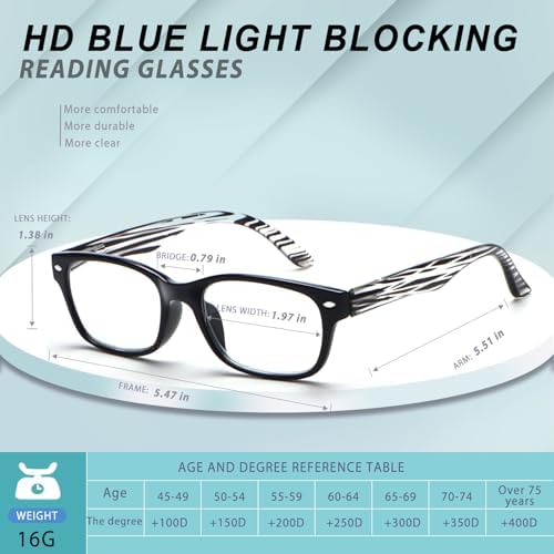 BLOEXCLU 6 Pack Reading Glasses for Women Men Blue Light Blocking Spring Hinge Computer Readers, Anti Eyestrain/Glare