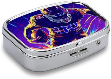 Neon Rugby Players Pill Box Small Pill Organizer with 2 Compartments and Mirror Portable Travel Metal Pillcase for Pocket Or Purse, Privacy-Protecting Medicine Box
