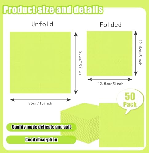 SietDESEO 50 Pieces Lime Green Napkins Disposable 3-Ply Lime Green Cocktail Napkins Paper Dinner Napkins for Birthday Baby Shower Wedding Valentines Day Party Beverage Napkin