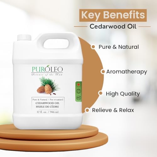 PUROLEO Cedarwood Essential Oil 32 Fl Oz/946 ML (Packed in Canada) 100% Pure & Natural Cedarwood Oil for Aromatherapy, Relaxation, and Skin Care - Cedarwood Oil for Diffuser