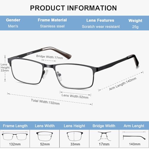 EYECEDAR 5 Pack Reading Glasses Men Ultra-thin Metal Frames Spring Hinges Readers for Men 1.5