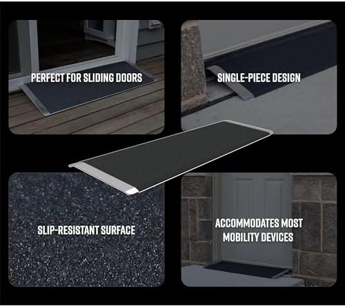 EZ-ACCESS - Door Threshold Ramp, Aluminum Wheelchair Ramp with Non-Slip Surface, Portable Stand Alone Doorway, Angled Entry Plate Threshold Ramp with Pre-Drilled Slots, 32" x 12", Black