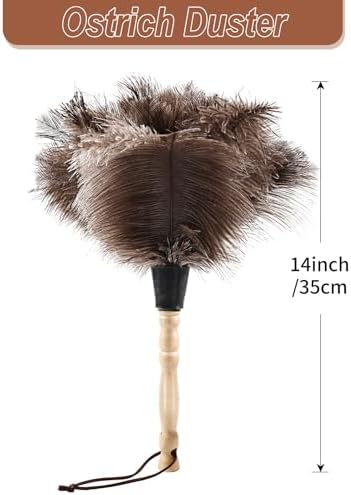 Ostrich Feather Duster 14" Natural Handheld Reusable Feathers Dusters with Wooden Handle for Cleaning Supplies Home Car Office(3PCS)
