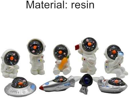 9Pcs Miniature Astronaut and Rocket Figurines Mini Spaceman and UFO Set Resin Cake Toppers for DIY Shelf Tabletop Diorama Craft Decoration