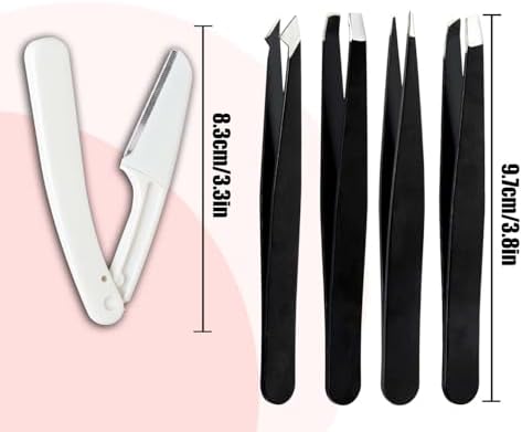 Tweezers Kit Tweezer for Women Facial Hair Removal Tweezers Professional Tweezers Set Eyebrow Tweezer, [9+1 PCS] Professional Stainless Steel Eyebrow for Women &Men,Black Beauty Sets