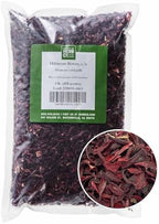 Organic Hibiscus Flower Cut & Sifted, by Herb Co, Hibiscus Sabdariffa, from Germany & Egypt, Kosher, for Hot or Cold Beverages, Tea, Jams, Baked Goods, Soups, Skin & Hair Products, 1 lb