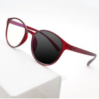 Oval Frame Reading Glasses Photochromic MultiFocus Sunglasses, Red Progressive Presbyopia Readers, Anti Blue Light