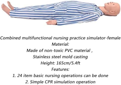 Scientific Nursing Skills Training Manikin 5.4ft Life Size Full Body Female Patient Care Manikin Simulator Basic Anatomical Human Model with 3 Injection Module for Nursing Medical Training T