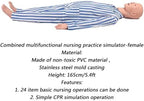 Scientific Nursing Skills Training Manikin 5.4ft Life Size Full Body Female Patient Care Manikin Simulator Basic Anatomical Human Model with 3 Injection Module for Nursing Medical Training T