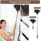 THARAHT Extendable Ostrich Feather Duster up to 16-47 inches Fluffy Feathers Long Handle Reusable for Cleaning Ceiling Fan Pendant lamp High Ceiling Blinds Furniture Feather Duster