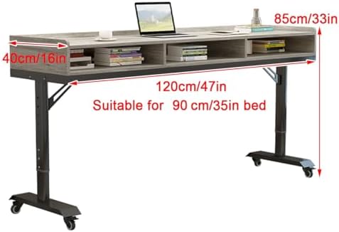 Bed Desk Over The Bed Table with Drawer, Over Bed Office Desk with 360°Rolling, Movable Cross Bed Office Desk, Height Adjustable, for Home/Hospital(White,120cm)