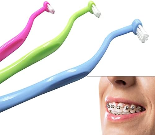Orthodontic Toothbrush Small Tuft Toothbrush Tiny Compact Interspace Brush for Dental Implants, Braces and Teeth Detail Cleaning, 4 Pieces (4 Colors D)
