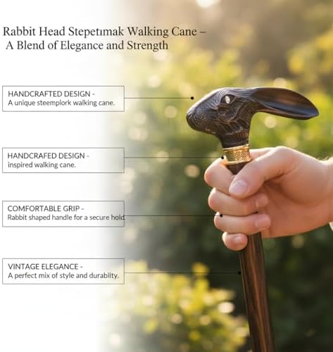 Sunrise Wood Store Antique Cane Rabbit Head Wooden Walking Stick/Cane Vintage Designer Wooden Handle Walking Stick Handmade Walking Cane for Men/Women