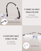 LUFF 3 Pack Rimless Half Moon Reading Glasses TR90 Flexible Lightweight Readers Women Men Blue Light Computer Eyeglasses