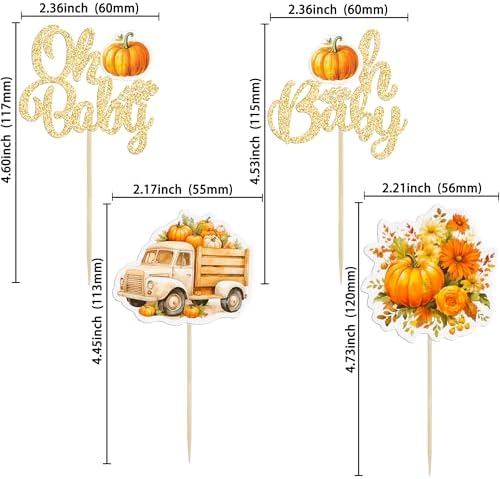 Gyufise 24Pcs Little Pumpkin Baby Shower Cupcake Toppers Pumpkin Baby Shower Cupcake Pick Decorations Fall Themed Gender Reveal Party Decorations Supplies Orange Gold