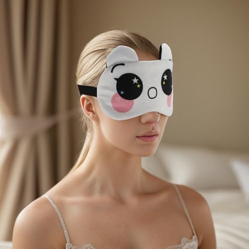 VOCOSTE Soft Cartoon O-Mouth Sleep Mask Beige White Eye Shade Cover for Travel for Rest