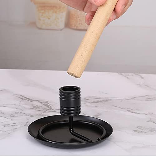 luzen Stainless Steel Moxa Roll Stick Holder with Ash Catcher Tray Dish Single Hole Moxa Stick Burner Holder Moxa Stick Burning Stand Base Holder, Black