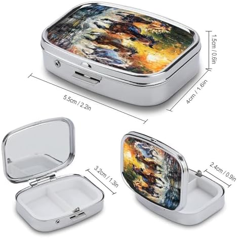 Metal 2 Compartment Pill Organizer Travel Friendly Portable Compact Pill Box,Cute Pill Case to Hold Vitamins,Fish Oil,Supplements,Meds,Tablet for Purse,Pocket (The Running Horse)