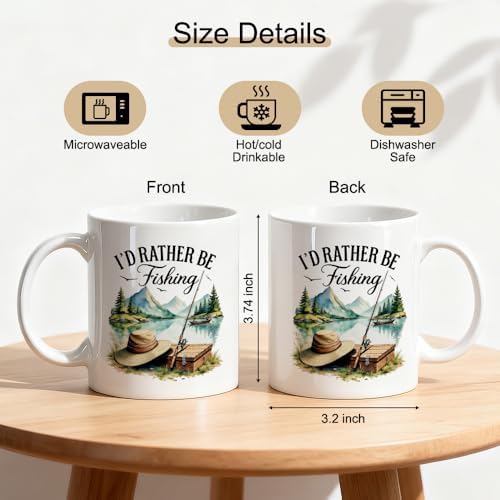 I'd Rather Be Fishing Double-Sided Ceramic Mug, Funny Fisherman Mug for Men Women, Coffee Cup for Fishing Lover, Birthday Retirement Gifts for Grandpa Dad, Fisherman Gifts for Family Friend