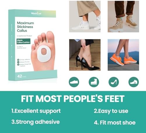 Welnove 42Pcs Callus Pad with Water-Resistant Self-Stick Adhesive, Protects Foot, Heel and Toes from Rubbing and Friction,Oval Shape Design,Reduce Pressure and Friction from Shoes Rubbing-White