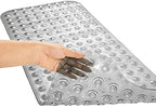 Bathtub Mats for Shower Tub, Extra Long Non-Slip 39 x 16 Inch Bath Mat with Drain Holes and Suction Cups, BathMat for Bathroom with Machine Washable (Clear Grey)
