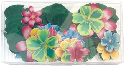 88 pieces of edible green leaf cake decorations, mixed leaf and flower cupcake decorations for Hawaiian themed festive wedding birthday party supplies.