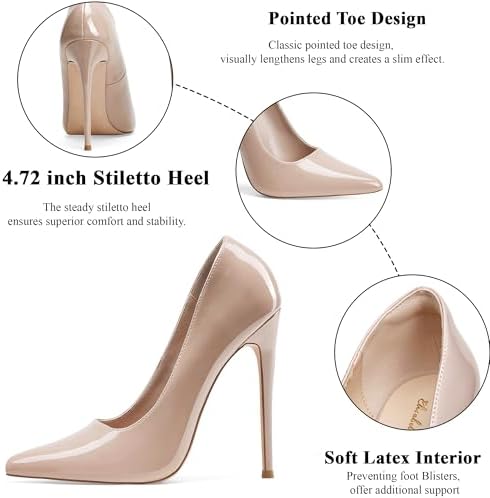 Elisabet Tang Women's High Heels Pumps Closed Pointed Toe Stiletto 4inch Heels Classic Office Special Dressy Wedding Pump Shoes