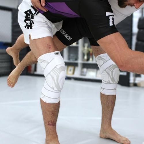 Tenace BJJ Knee Brace Grappling - Compression Knee Pad for Jiu Jitsu, MMA, Muay Thai, Wrestling, Judo - High Durability and Performance Unisex (White, X-Large)