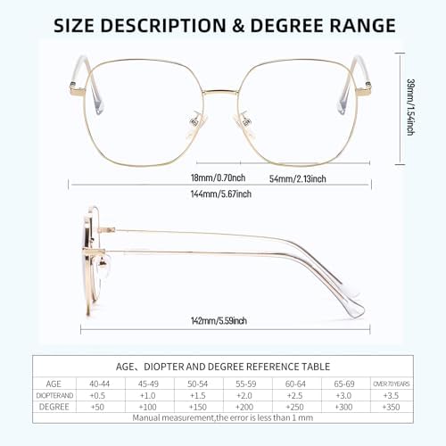 Oversized Square Reading Glasses Women, Large Blue Light Blocking Readers, Fashion Metal Anti Eyestrain Eyeglasses
