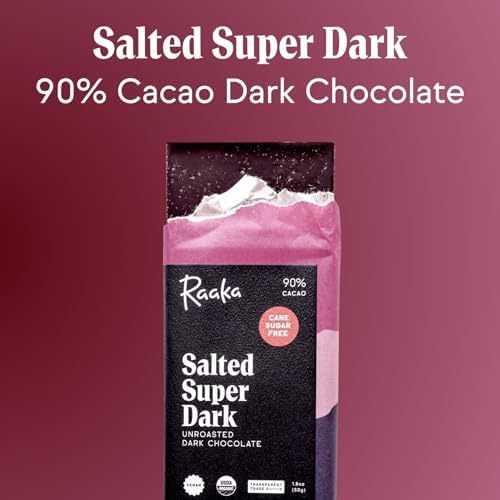 Raaka Salted Super Dark Chocolate Bars - 90% Cacao, Organic, Vegan, Kosher, Gluten Free, Cane Sugar Free - Lightly Sweetened with Coconut Sugar - 1.8oz Bars, 3-Pack