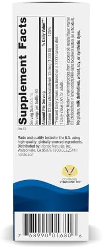 Nordic Naturals Plant-Based Vitamin D3 Liquid - 1 oz - 1000 IU Vitamin D3 - Healthy Bones, Mood & Immune System Function - Non-GMO, Vegan - 60 Servings