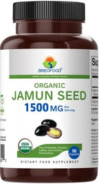 Brieofood Organic Jamun Seed 1500mg, 45 Servings, Vegetarian, Gluten Free, 90 Vegetarian Tablets