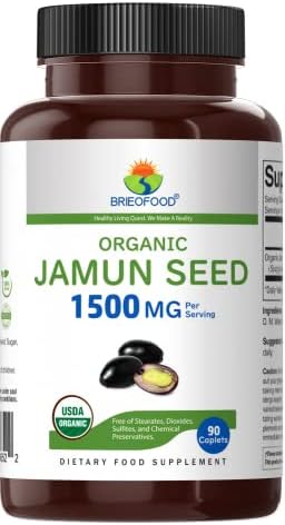 Brieofood Organic Jamun Seed 1500mg, 45 Servings, Vegetarian, Gluten Free, 90 Vegetarian Tablets