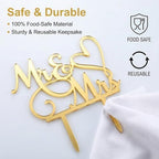Acrylic Mr & Mrs Cake Topper Bride and Groom Sign, Mirror Gold Glitter Love Design, Wedding Cake Decoration for Engagement, Anniversary Theme Parties, Cupcake Topper & Party Supplies