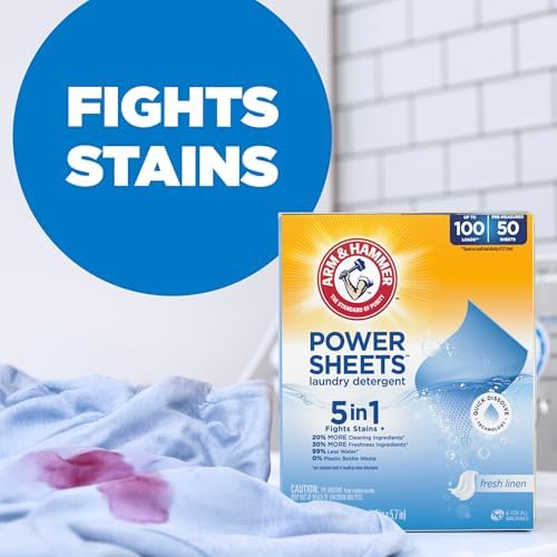 Arm & Hammer Power Sheets Laundry Detergent, Fresh Linen 50ct, up to 100 Small Loads (Packaging may vary)