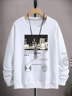SOLY HUX Sweatshirts for Men Letter Graphic Crew Neck Long Sleeve Drop Shoulder Pullover Top