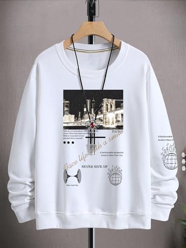 SOLY HUX Sweatshirts for Men Letter Graphic Crew Neck Long Sleeve Drop Shoulder Pullover Top