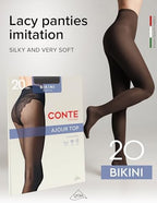 Conte French Cut Sheer Pantyhose Tights with Lace Top Panties Bikini 20 Den