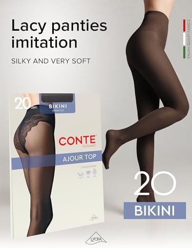 Conte French Cut Sheer Pantyhose Tights with Lace Top Panties Bikini 20 Den