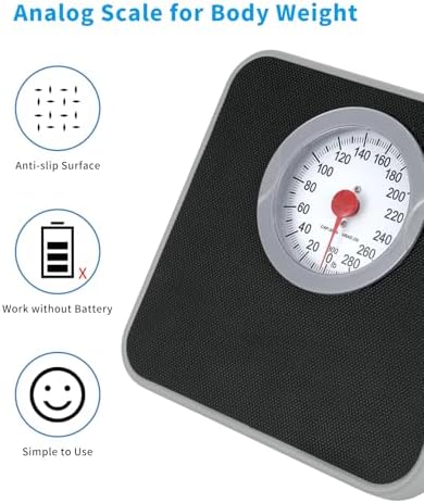 Analog Scale for Body Weight, Mechanical Bathroom Scale, 300lb Analog Weight Scale, Dial Scale with Wider and Thicker Anti-Slip Platform, Simple Calibration, No Battery Required