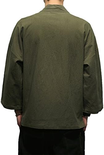 Men's Cotton Blends Linen Open Front Cardigan Embroidery Kimono Jackets