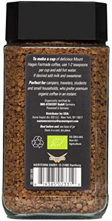 Mount Hagen 3.53oz Organic Freeze Dried Instant Coffee | Eco-friendly, Fair-Trade Coffee Made From Organic Medium Roast Arabica Beans [3.53oz Jar]