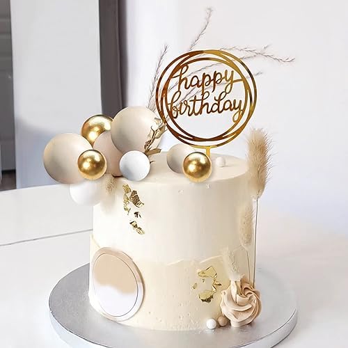 Ball Cake Toppers Simplicity Khaki White Ball Cake Toppers DIY Cake Insert Topper Foam Cake Balls Baking Decoration for Wedding Anniversary Birthday (Khaki White)